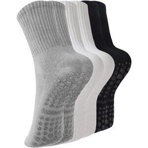 Womens Pilates Grip Socks Non Slip Yoga Barre Ballet Hospital Crew 3 Pack